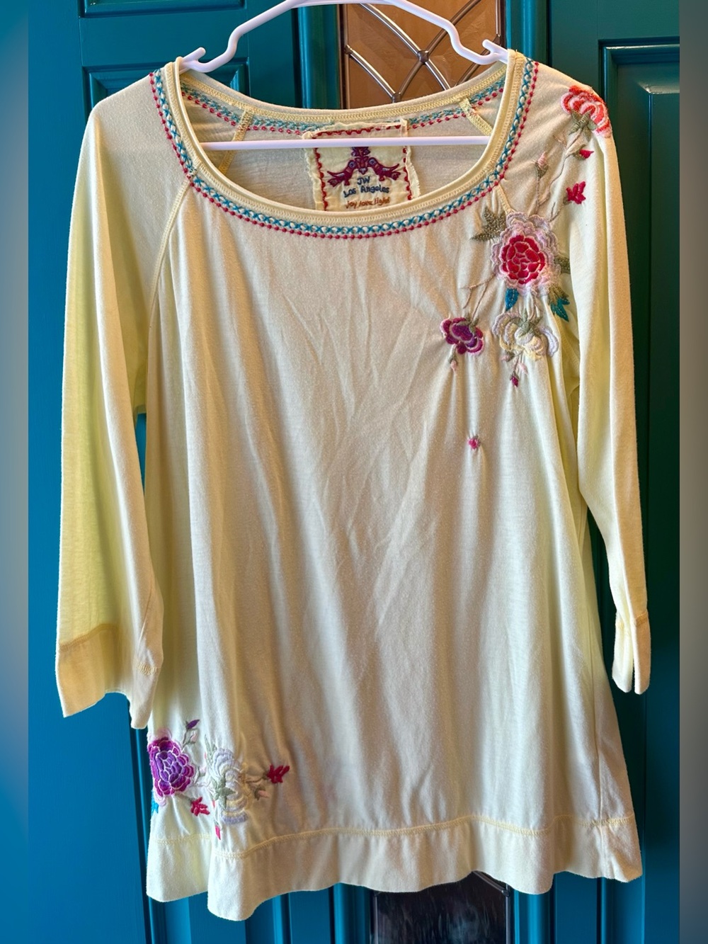 JW Los Angeles Johnny Was Embroidered Floral Top Sz M Yellow Boho No Size Tag
